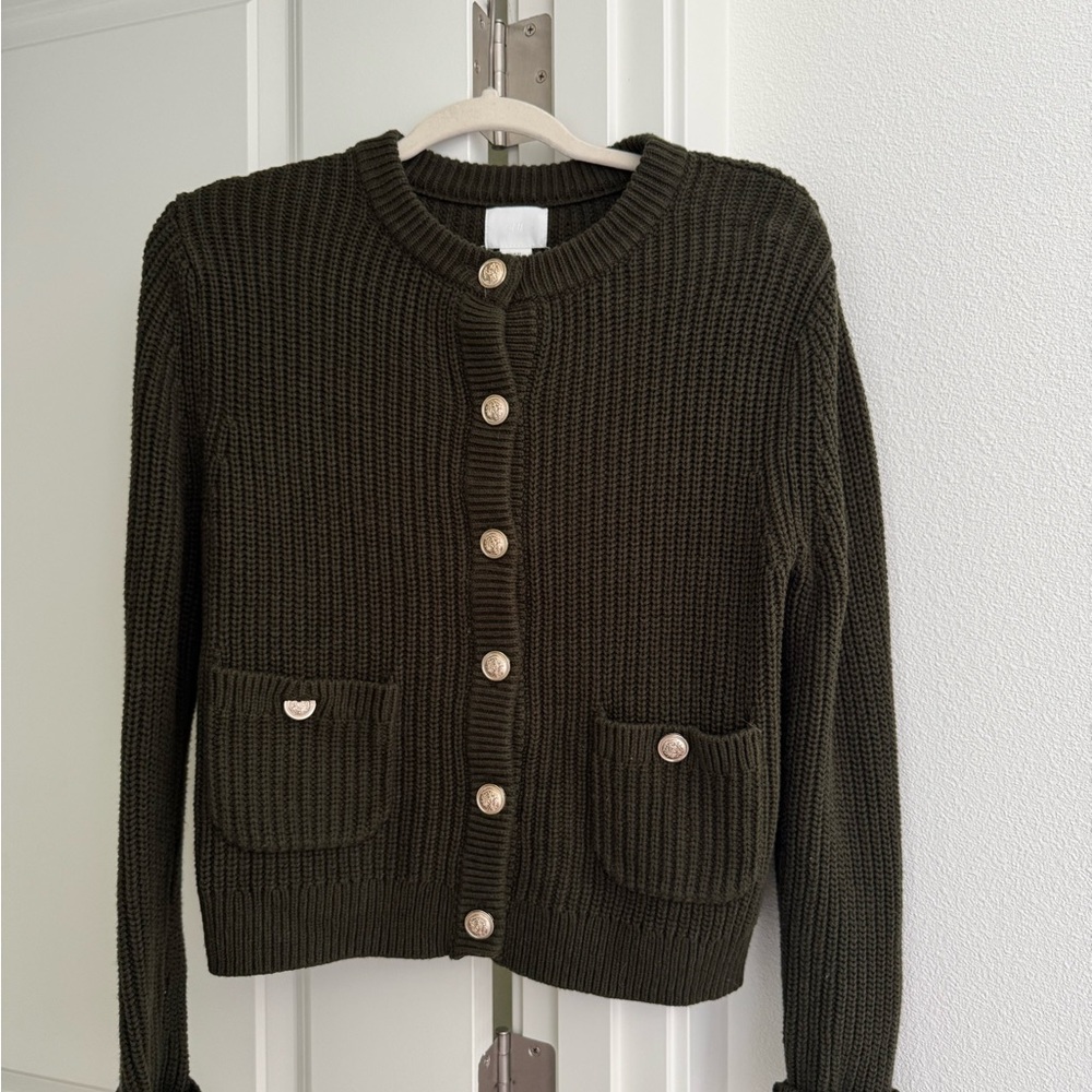 H&M Dark Green Button-Up Cardigan